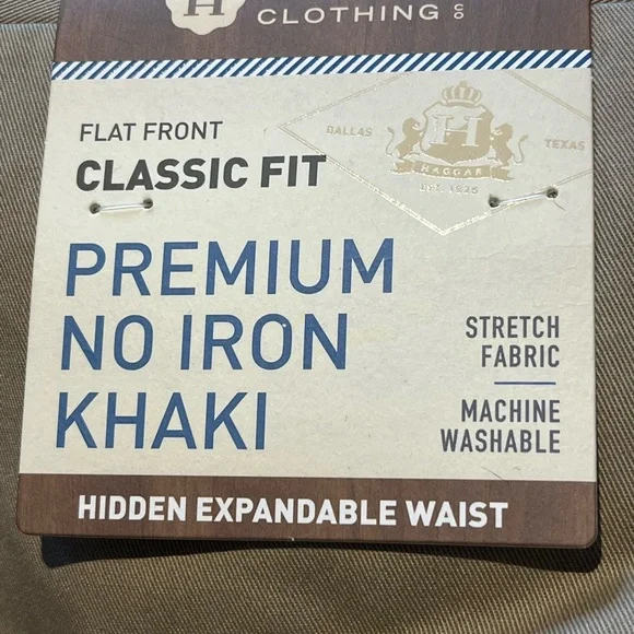 Haggar Pants Khakis Classic Fit Flat Front No Iron Expandable Waist Size 42x36 - Picture 5 of 6